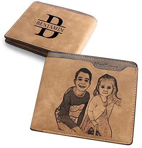 kaululu Personalisierte Geldbörse Herren Beidseitig Portemonnaie Brieftasche mit Foto Namen Gravur Männer Geschenke Valentinstag/Vatertag/Geburtstag/Weihnachten