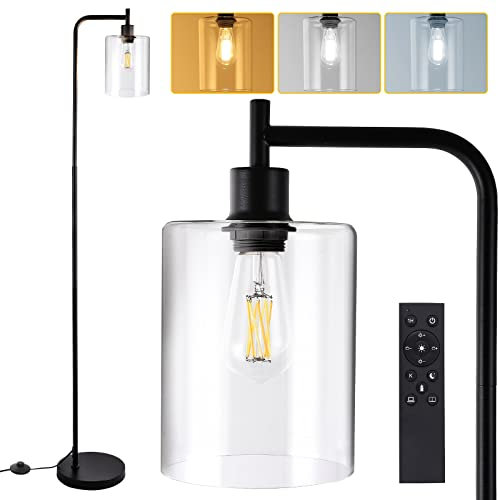Stehlampe Wohnzimmer,LED Stehleuchte Dimmbar 2700K-6500K Standleuchte,Fernbedienung & Fußbedienung Retro Stehlampe,Modern Leselampe für Schlafzimmer Büro Studio Schwarz 166cm
