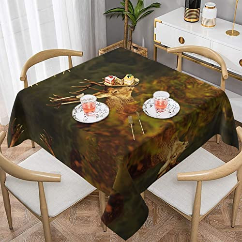 Tischdecke mit Hirschmotiv, waschbar, Polyester, rund, perfekt für Buffet-Tische, Partys, Urlaubsessen