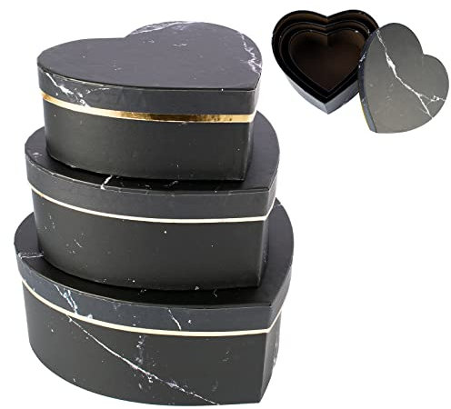 COEKI Herzförmige Geschenkbox Aufbewahrungsbox Mit Deckel, 3 Verschiedene Marmor Textur Herzboxen Verschachteln und Stapeln von Pappbonbon Schokoladenkeksen Herzform für Thanksgiving, Valentinstag