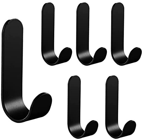 LINAERSHAO 6 Stück Klebehaken Schwarz,Wandhaken Selbstklebend Schwarz,Badezimmer Haken,Handtuchhalter Ohne Bohren,Selbstklebend Handtuchhaken,für Bad,Toilette,Büro,Edelstahl