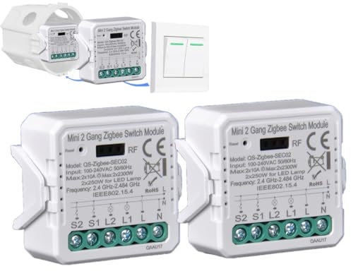Interruptor de relé zigbee mini module 2gang inalámbrico RF 433 MHz tuya/control de la vida inteligente, interruptor de luz inteligente compatible con Alexa y Google Home,