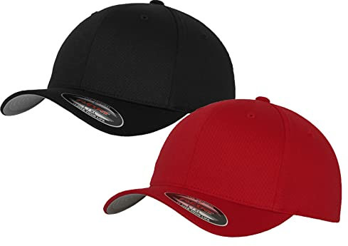 2er Flexfit Unisex Wooly Combed Cap Baseball Caps graue Unterseite S M L XL XXL Basecap Mütze, S/M, 1x Schwarz + 1x Rot + 1x HL-Kauf Notizblock