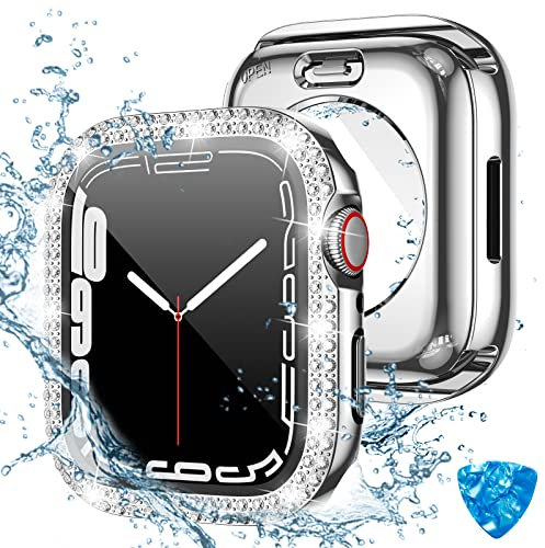 Kamita Impermeable para Apple Watch Series SE 2023/6/5/4 40mm Funda impermeablecon de 9H in Vetro Temperato, Diamantato PC Custodia, 360 Protección Completa Carcasa para iWatch 6 iWatch SE (Plata)