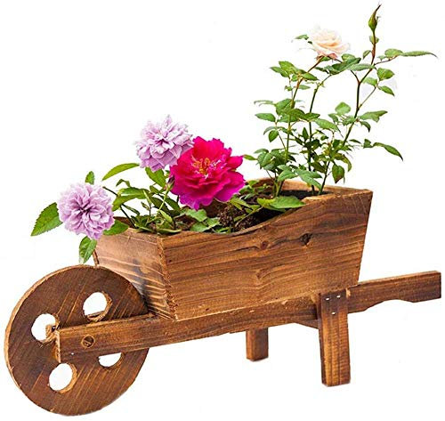 YZJSSL Ornamental Wheelbarrow Planter, Multifunction Wood Planter Flower Planter Wood Wood Ornamental Wood Garden Garden for Garden Outdoor Garden Plant