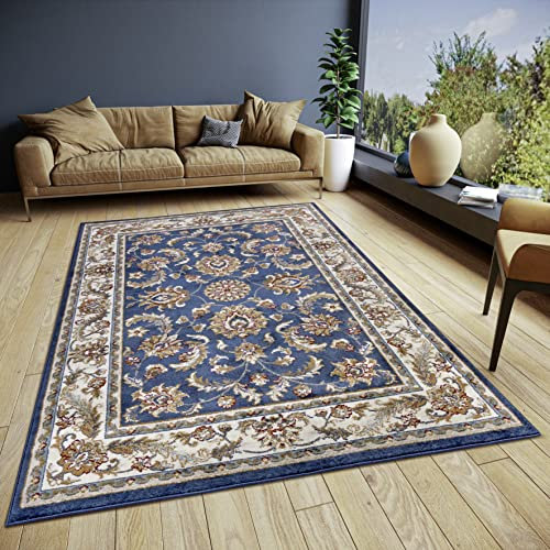 Hanse Home Reni Teppich Orientalisch – Orient Läufer klassisch dicht gewebt mit Ornamenten und Blumenmotiven Weicher Kurzflor für Schlafzimmer, Esszimmer, Wohnzimmer, Flur – Blau Creme, 80x120cm