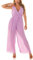Koucla Wickel V-Neck Plissee Maxi Jumpsuit semi-transparent mit Gürtel One Size (Einheitsgröße)