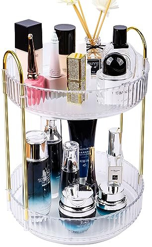 FIVAVA Make Up Organizer, 360°Drehbar Kosmetik Schminktisch Organizer, Multifunktion Schminktisch Organizer, Kosmetikbox Zubehör für Dresser Schlafzimmer Badezimmer, Transparent