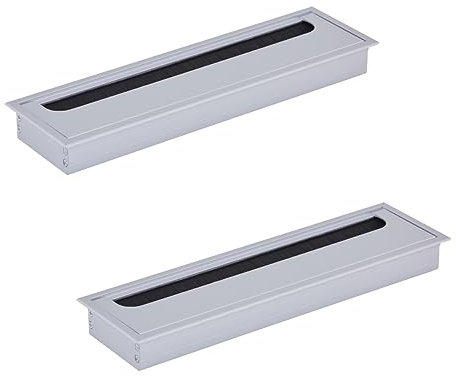 HOOZ 2X Kabeldurchführung Schreibtisch, 280mm Aluminium Kabeldurchlass mit Bürstendichtung, Kabeldurchführung Tisch für Tisch Büro Arbeitsplatten, Kabelkanal für Möbel und Schreibtisch (Rechteckig)