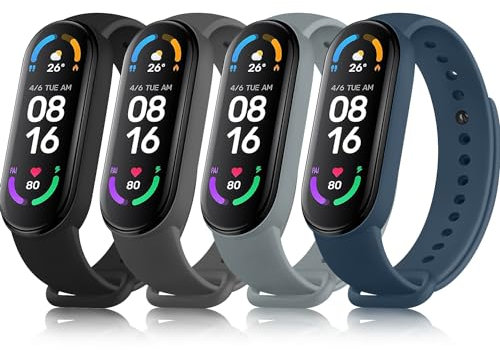 Tobfit 4 Pezzi Cinturino per Xiaomi Mi Band 5/ Mi Band 6/Amazfit Band 5, Cinturino Silicone di Morbido Traspirante di Colorati Solo per Xiaomi Mi Band 6,Xiaomi Mi Band 5,Amazfit Band 5