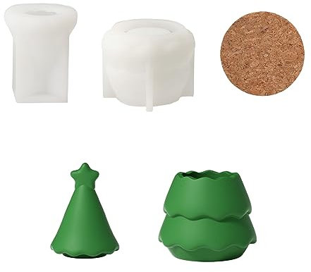 Boowan Nicole Weihnachten mit Sternenhimmel Baum Kerzenhalter Kerzenglas Gießformen mit Deckel Beton Gießform Silikonformen für Kerzenherstellung