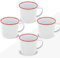 FUN FAN LINE - Set di tazze smaltate 350ml caffè/tè/calde/fredde, Mug vintage da campeggio, picnic o viaggio, Design retrò colori pieni, Leggero, portatile e resistente (Bianco con rosso, 4 tazze)
