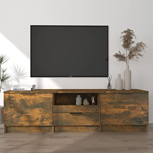 Homvdxl TV-Standschrank, 140 cm, für Fernseher bis 55 Zoll, moderner TV-Schrank mit Schublade und 2 Türschränken, Medienkonsole, Tisch, Aufbewahrungsschrank, Unterhaltungszentrum für Wohnzimmer, Eiche