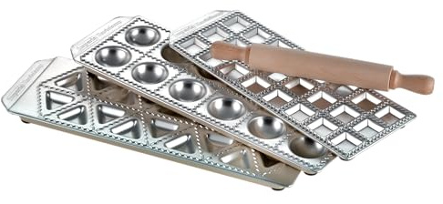 Imperia Raviolamp Tris Classica Linie. Form für 24 quadratische Ravioli, 12 runde Ravioli, 18 Tortelli. 100% Made in Italy. Nudelmaschinenzubehör für frische Nudeln. Ravioliform.