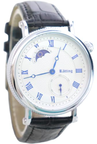 Rötting Design Herrenuhr Quarz aus der Collection Rötting weiß silberfarb Ziffernblatt Tag/Nacht Phasen braunes Lederarmband