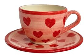 Tazón y plato True Love .Taza XL de corazones y plato a juego hecho a mano. Cerámica artesanal, pieza única y original.
