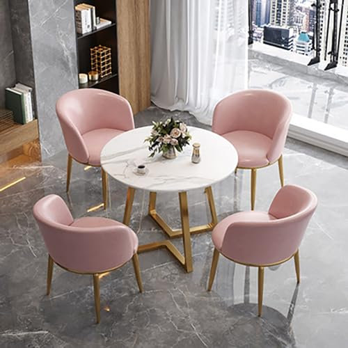RYZQWE 5-teiliges Esstisch-Set, esstisch rund mit 4 stühlen, Essgruppen for 4 Personen, Verhandlungstisch Esszimmerstühle mit Tisch for Wohnzimmer Küche Büro (Color : Pink, Size : 80cm/31.5in)