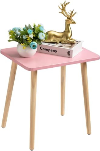 FORAOFUR Kleiner Beistelltisch, einfache Montage, Tisch Klein für Wohnzimmer, Schlafzimmer, Balkon, Büro, Höhe 42 cm, Beistelltisch weiß, mini Tisch, Nachttisch, Rosa