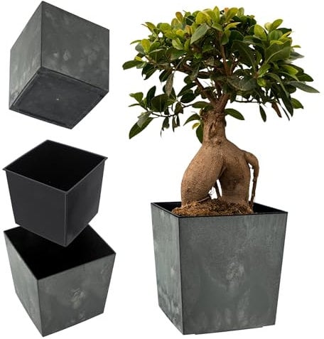 KADAX Maceta de plástico resistente a la intemperie para balcón, terraza, interior, maceta ligera con inserción, maceta para plantas, maceta para flores (hormigón negro, altura: 19,5 cm), K9939