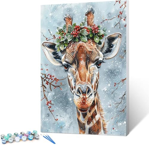 Girafe Peinture par Numéro Adulte Couronne - Activité Manuelle Kit de Loisir Créatif DIY Numéro d'Art Complet 60x80cm (Sans cadre)