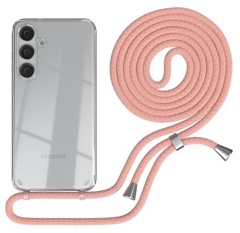 EAZY CASE - Handykette kompatibel mit Samsung Galaxy S24 Plus Kette zum Umhängen für Galaxy S24 Plus Hülle mit Band aus Silikon stoßfeste transparente Handyhülle Fallschutz in Alt Rosa - Clips Silber