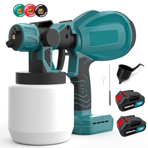 Akku Farbsprühsystem für Makita 18v Akku, 3-in-1-Sprühbild Farbsprühgerät, zum Streichen von Wänden, Möbeln, Gartenzäunen Farbsprühpistole 1000ml Abnehmbarer Behälter(Mit 2 Akku und Ladegerät)