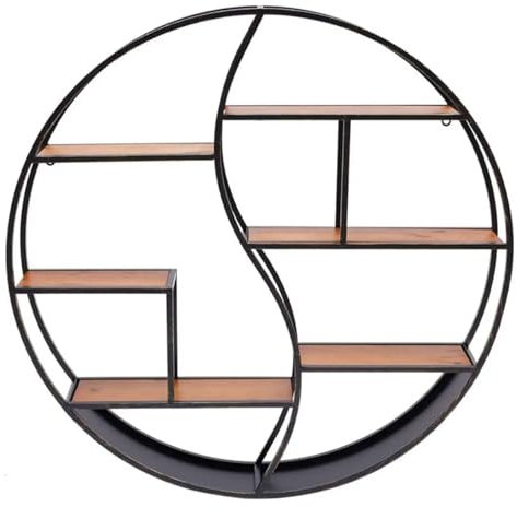 Tourtecs Wandregal rund Holz mit Metallrahmen und 6 Ablagen 80cm Durchmesser RE15 schwarz