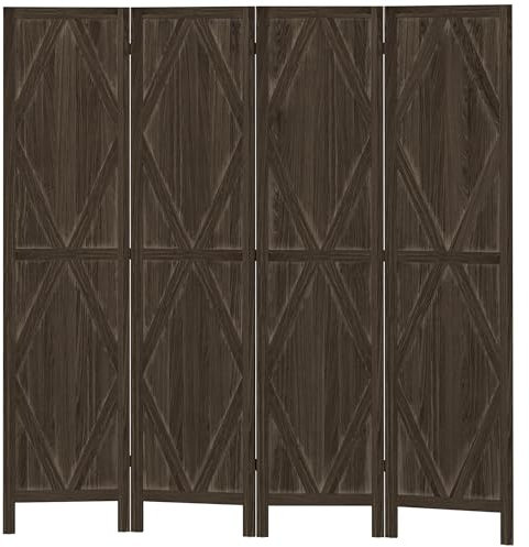 HOMCOM Paravent intérieur 4 Panneaux, séparateur de pièce Pliable, cloison de séparation en Bois Paulownia, Design Classique, 160 x 170 cm, Marron