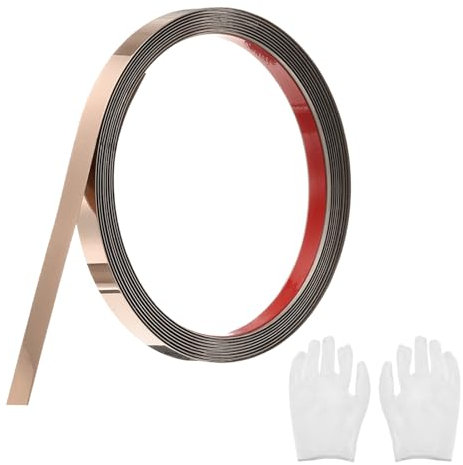 QUARKZMAN Baguette de Moulure Auto-Adhésive en Acier Inoxydable, Or Rose Miroir à Coller et à Coller avec Gant, Moulure Décorative pour Miroir Mural, 0,4 x 9,8 Pieds