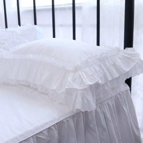 1 Stück reinweißer Kissenbezug mit Rüschenspitze, handgefertigt, passend zu Bettwäsche, Kissenbezügen, Heimdeko, Textil-Kissenbezug, 01, 500 x 700 mm