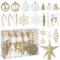 88 Teilige Set Weihnachtskugeln, Weihnachtsbaumschmuck, Zarte Weiße und Goldene Christbaumkugeln und Verschiedene Formen von Kugeln, Bruchsicheres Weihnachtskugeln Kunststoff, Geeignet für Weihnachten