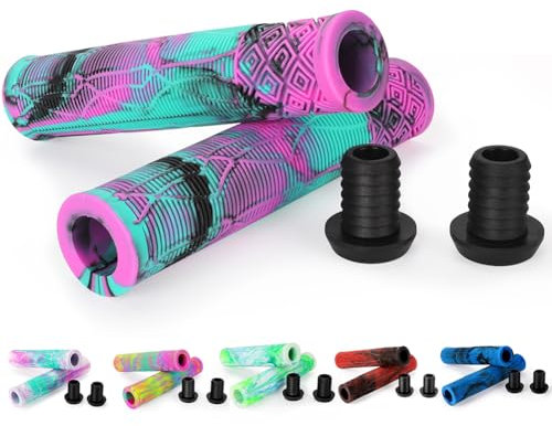 Scooter Griffe - 160mm Stunt Scooter Fahrrad Griffe Grips Lenkergriffe - Mixed Color Lenker Griffe für Stunt Scooter BMX MTB Bike (A Schwarz Regenbogen)