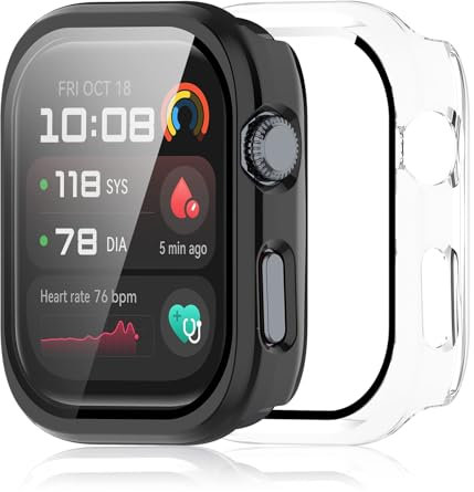 Haofun 2 Pezzi Cover per Huawei Watch D2, con 9H HD Ultra Vetro Temperato Pellicola Protettiva, PC Protettiva Custodia, Protezione Completa - Trasparente + Nero