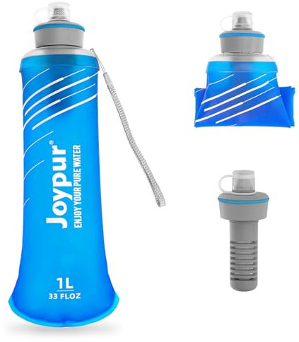 joypur Bouteille d'eau pliable avec filtre 1 L - Bouteille d'eau Outdoor Survival avec filtre pour l'eau potable Bouteille d'eau Outdoor avec filtre avec capacité de filtration de 5000 L, Bleu
