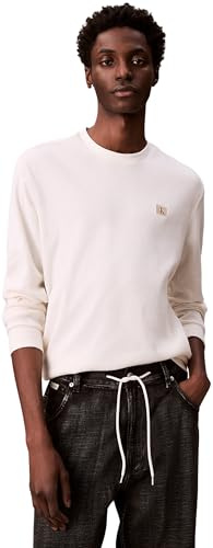 Calvin Klein Men’s Waffle Badge Long Sleeve Top with Round Neck, Beige (Tofu), XXL