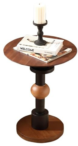 MOOWI Kaffee-Endtisch Runder Beistelltisch aus massivem Walnussholz, Kleiner Couchtisch, perfekt als Beistelltisch for das Sofa oder als Akzenttisch Beistelltisch