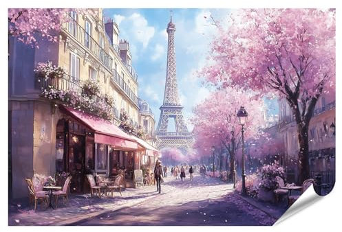 islandburner XXL Bild Poster Frühlingszeit in Paris mit Blick auf den Eiffelturm Premium Bilder Fotodruck