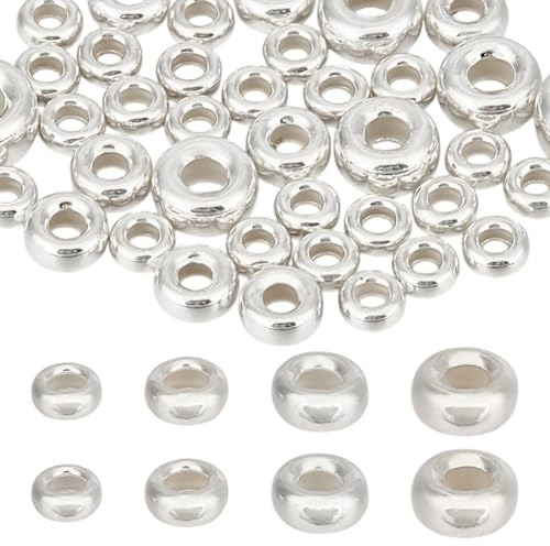 DELORIGIN 30 Stück 925 Sterling Silber Perlen 3/4/5/6mm Schmuckherstellung Silberne Abstandsperlen Platte Flach Oval Stopperperlen Für DIY Armbänder Halsketten Ohrringe Geschenkzubehör Spacer Beads
