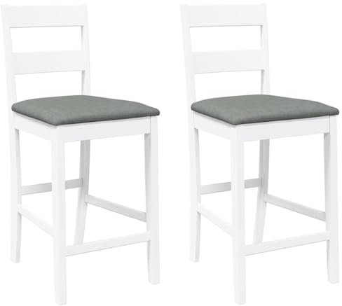 vidaXL Tabourets de Bar avec Coussins 2 pcs Blanc Bois Massif d'hévéa, Chaise, Chaise de Bar de Cuisine, Chaise de bistrot