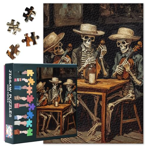 1000 Jigsaw Puzzles for Adults Skeleton Violin Puzzle Skull Adult Jigsaw Puzzle 1000 Pieces for Adults Educational Game Challenge Toy, 50x70cm