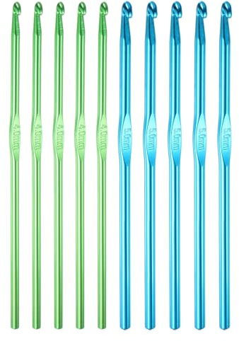 QUARKZMAN 10 Stück Aluminium Häkelnadel 4mm 5mm US Größe 6 8 Grün Blau | Stricknadeln, für DIY Handwerk Garn