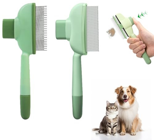 Flohkamm für Katzen & Hunde (2 Stück) – Selbstreinigender Zeckenkamm, Haarentfernungsbürste für Fellpflege, Tierflohkamm mit ergonomischem Griff