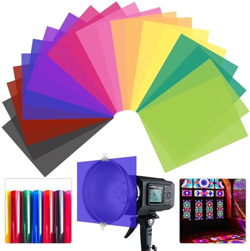 20 Stück Farbkorrektur-Gel-Lichtfilter, Transparent Farbfilterfolie Farbkorrektur Farbfilter, Folie für Lampe Scheinwerfer Foto Studio Strobe LED, Scheinwerfer Folie, 10 Farben 29,7 x 21cm