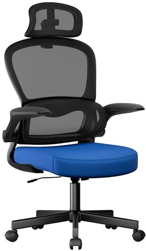 Blisswood Office Desk Chair with Lumbar Support - Ergonomic Computer Chair with 360° Swivel for Home Office & Gaming, Adjustable Flip-Up Armrest & Headrest, Executive Reclines 130° (Blue & Black)