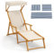 COSTWAY Tumbona Jardin Exterior de Madera de Abedul, Respaldo Reclinable de 4 Posiciones, Tumbona Plegable con Parasol Ajustable y Reposapiés, Tumbona Liquidación Piscina Playa con Repuestos