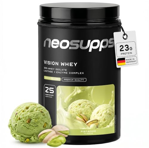 NEOSUPPS Vision Whey Protein Pistachio 750 g – Whey Protein Pulver mit hochwertigem Molkenprotein, Eiweißpulver für Muskelaufbau & Diät, Protein Shake für Fitness & Sport, Made in Germany