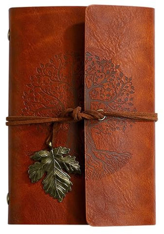 TPZORJX 1 PU Leder Wunschbaum gebundenes Notizbuch mit Pergament Vintage füllbare Bindung Reisetagebuch Binder Skizzenbuch Vintage Notizbuch (A7 Rotbraun)