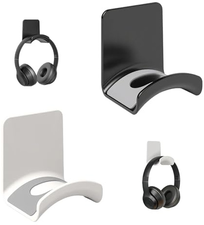GIUSOBG Headset Halterung 2 Stücke Universal Kopfhörerhalter, Selbstklebender Gaming Kopfhörerständer für die Meisten Gaming Kopfhörer (Bianco Nero)