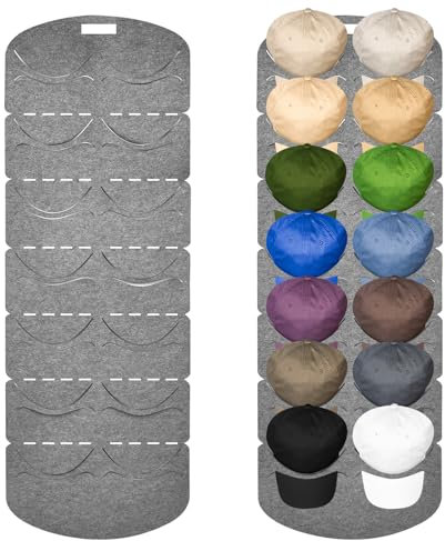 bssmmai Cap Organizer mit 14 Taschen, Kappenhalter Tür, Kappen Aufbewahrung Wand Schrank, Hutaufbewahrung, Basecap Halter, Doppelte Reihe Basecap Halterung Huthalter Wand, Mützenhalter (Grau)