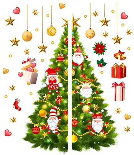 Decalcomania murale dell'albero di Natale, 2 pezzi/set da 35x12 pollici in PVC Adesivo da parete dell'albero di Natale, decalcomanie autoadesive fai-da-te, adesivi rimovibili per soggiorno Cafe Decor